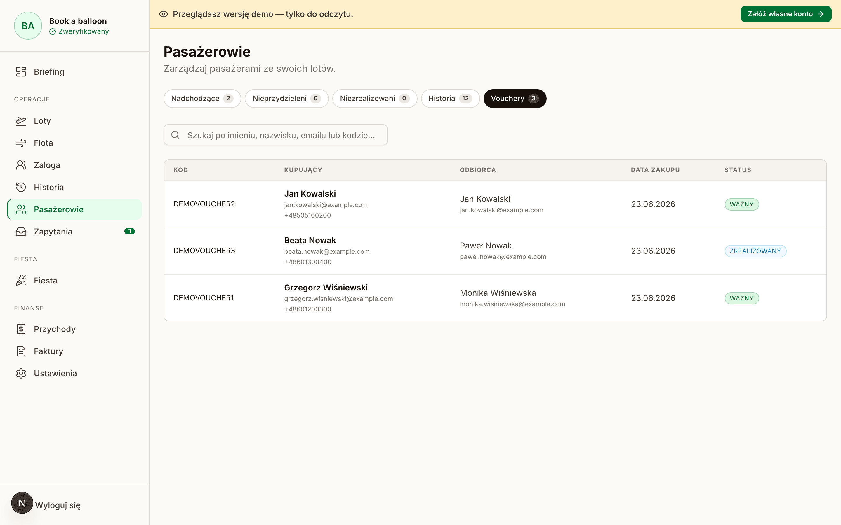 Operator panel: voucher management